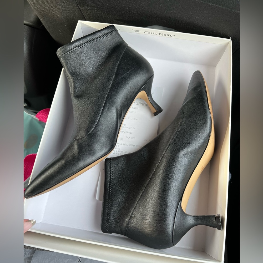 Something Navy Black leather pointy heeled booties size 7.5